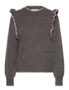 Slfalva Frills Ls Knit O-Neck Selected Grey
