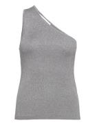Slflura Lurex Shoulder Knit Top Selected Grey