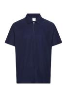 Slhrelax-Plisse Half Zip Ss Polo Ex Selected Navy