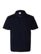 Slhsander Seersucker Zip Ss Polo Selected Navy