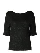 Slfjosie 2/4 Sequin Knit O-Neck Top Selected Black