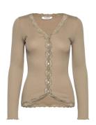 Rwbabette Silk Ls V-Neck Lace Cardi Rosemunde Beige