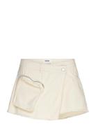 Asymmetric Cotton Twill Wrap Skort Monki White