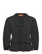 2342 Pleated Poly, Balloon Sleeve T STINE GOYA Black