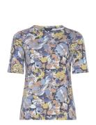 Floral Stretch Cotton Boatneck Tee Lauren Women Blue