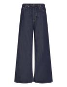 Wide Leg Denim Trousers With Belt Mango Navy