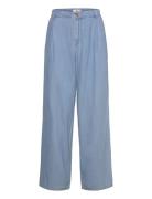 Wide Leg Lyocell Pants With Pleats Mango Blue