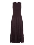 Combined-Fabric Long Dress Mango Brown
