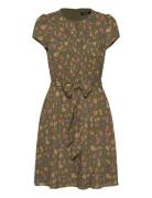 Floral Belted Georgette Pintucked Dress Lauren Ralph Lauren Green
