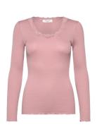 Rwbabette Silk Ls U-Neck Lace T-Shi Rosemunde Pink