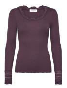 Rwbenita Silk Ls O-Neck Lace T-Shir Rosemunde Burgundy