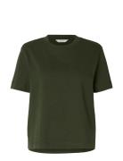 Slfessential Ss Boxy Tee Noos Selected Khaki
