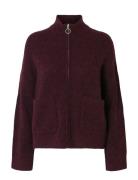 Slfsia Ras Ls Knit Zipper Cardigan Noos Selected Burgundy