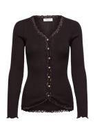 Rwbabette Silk Ls V-Neck Lace Cardi Rosemunde Brown