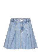Pleated Denim Skirt Mango Blue