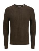 Jjeemil Knit Cable Crew Neck Noos Jack & J S Brown