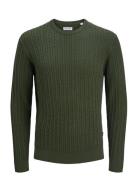 Jjeemil Knit Cable Crew Neck Noos Jack & J S Green