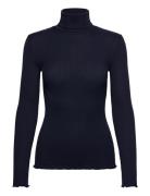 Rwbeatha Silk Ls Rollneck T-Shirt Rosemunde Navy