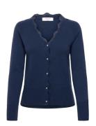 Rwlaica Cashmere Ls V-Neck Lace Car Rosemunde Navy
