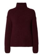 Slfgabriella Ls Knit High Neck Noos Selected Burgundy