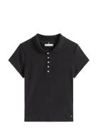 Gold Button Slim Ss Polo Tommy Hilfiger Black
