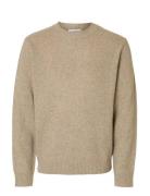 Slhneil Ls Knit Neps Crew Neck Selected Beige