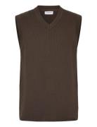 Rib Knitted V-Neck Slipover Lindbergh Brown