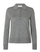 Slfthea Ls Knit Merino Collar Neck Noos Selected Grey