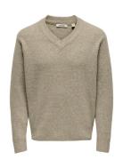 Onsmove Rlx Brushed V-Neck Knit ONLY & SONS Beige