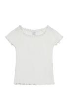 Top Rib With Curly Hem And Aop Lindex White