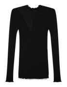 Rwbeatha Silk Ls Lace T-Shirt Rosemunde Black