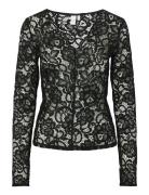 Yaslacey Ls V-Neck Lace Top S. Noos YAS Black