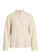 Vilassia L/S High Neck Zipper Top - Noos Vila Cream