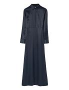 Maxi Satin Shirt Dress Lexington Clothing Navy
