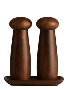 Raw - Keramisk Kværnesæt Med Bakke Mørk Teak Aida