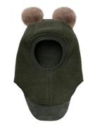 Balaclava Wool Alpaca Pompoms Huttelihut Khaki