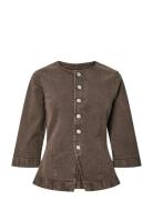 Pcselma 3/4 Denim Top D2D Fsy Pieces Brown