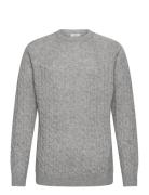 Lambswool Raglan Cable O-Neck Knit Lindbergh Grey