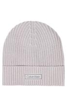 Patch Chunky Rib Cotton Beanie Calvin Klein Grey
