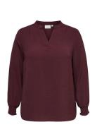 Carmetta Life V-Neck Top Wvn Noos ONLY Carmakoma Burgundy