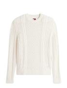 Tjm Slm Badge Cable Knit Sweater Tommy Jeans White