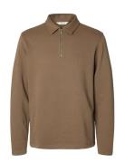 Slhmarc Rib Ls Polo Selected Brown