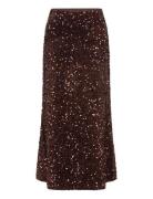 Vibelieve Hw Ankle Sequins Skirt/Pty/Ka Vila Brown