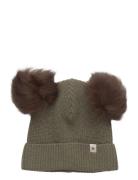 Hat Knit Alpaca Pompoms Huttelihut Khaki