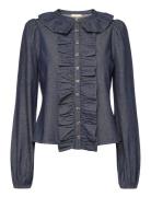 Denim Flounce Blouse By Ti Mo Blue