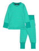 Two Piece Pyjamas Navy Beige Stripe Geggamoja Green