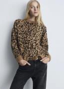 MANGO Leopard Jumper With Contrasting tri Kvinde Brown Sweaters Str L ...