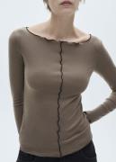 MANGO Long Sleeve Tshirt With Decorative Kvinde Brown Kortærmede T-shi...