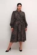 Kaffe Curve Kcjola Shirt Dress Kvinde Major Brown/black Leopard Midi K...