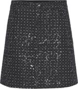 Pieces Pcroberta HW Mini Sequins Skirt Kvinde Grey Denim Korte Nederde...